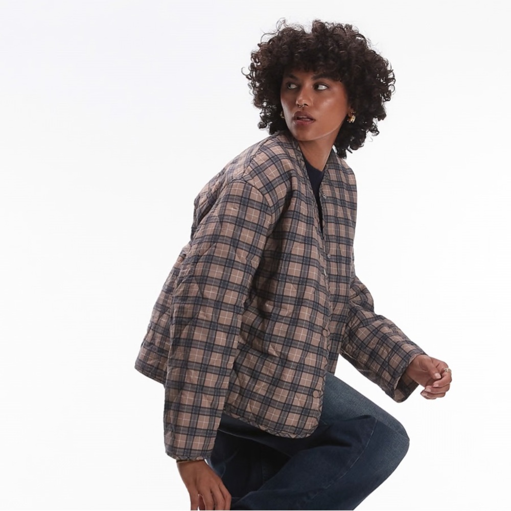 Topshop Plaid Jacket - Brown and Black